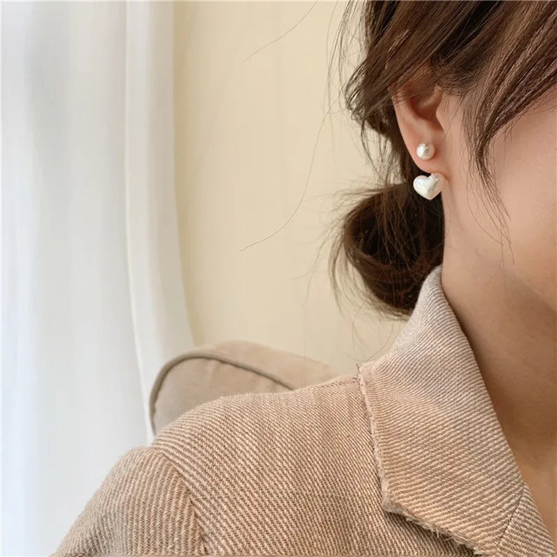 Pendientes de Pera de Imitación con Aguja de Plata 925 para Mujer - Joyería de Moda Coreana, Pendientes de Tuerca de Corazón de Lujo 2024