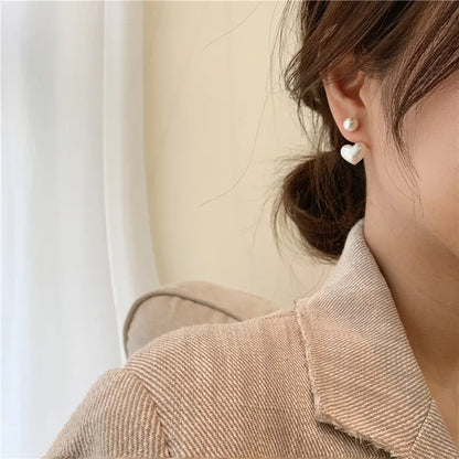 Pendientes de Pera de Imitación con Aguja de Plata 925 para Mujer - Joyería de Moda Coreana, Pendientes de Tuerca de Corazón de Lujo 2024