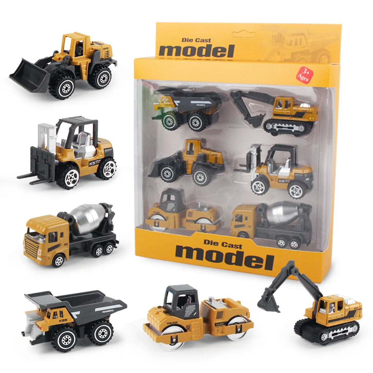Set de 6 Camiones de Juguete de Aleación para Niños – Vehículos de Construcción: Excavadora, Tractor, Cargador y Más