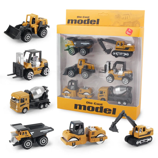 Set de 6 Camiones de Juguete de Aleación para Niños – Vehículos de Construcción: Excavadora, Tractor, Cargador y Más
