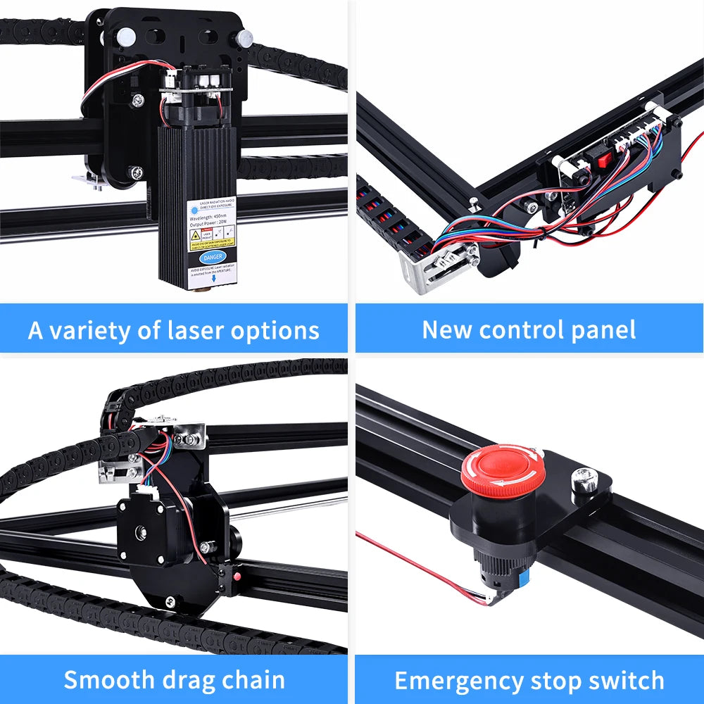 Máquina de Grabado Láser TWOWIN de 20W con Área de Trabajo de 650*500 mm, Ensamblaje de Enrutador CNC para Corte e Impresión en Madera, Máquina de Fresado DIY