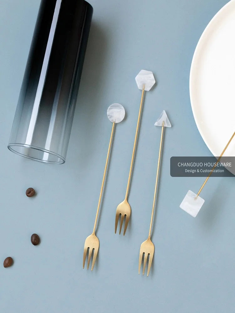 Tenedor Largo de Acero Inoxidable 304 - Accesorio de Cocina Geométrico para Galletas, Helado, Postre, Ensalada y Fruta