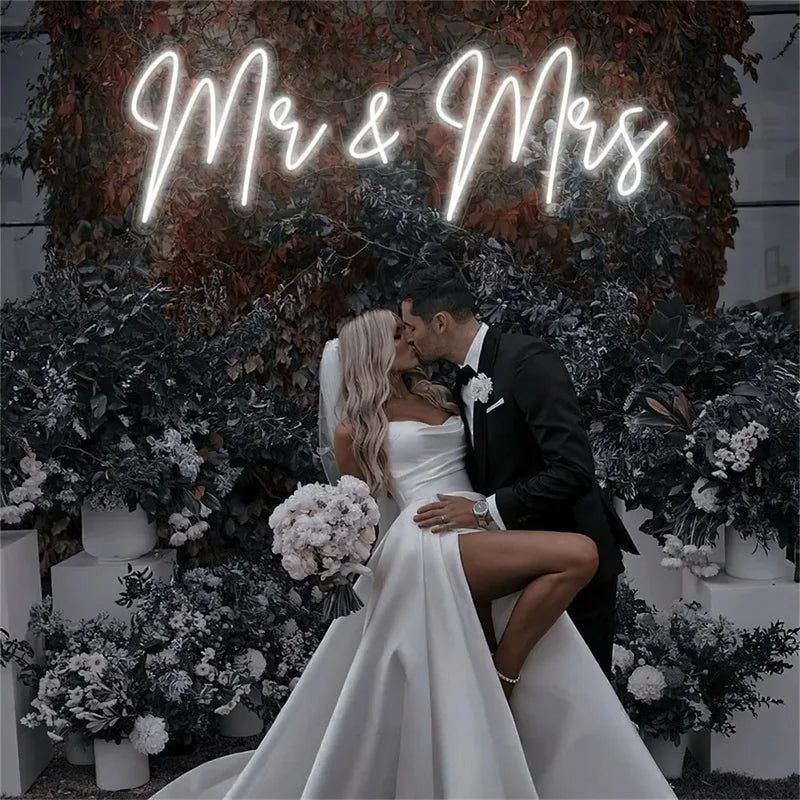 Señal LED Neon Mr & Mrs Personalizada para Bodas, Decoración de Pared, Luz de Noche para Dormitorio, Regalos Personalizados