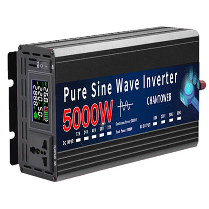 Inversor de Onda Sinusoidal Pura 12V/24V a 110V/220V - Convertidor de Voltaje Portátil 2000W-5000W para Coche y Energía Solar