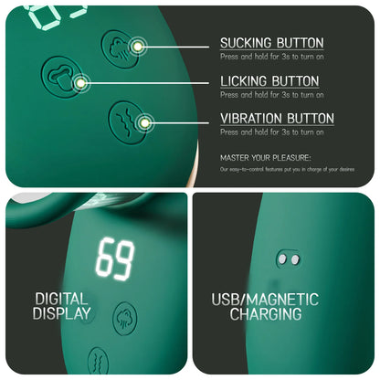 Vibrador 3 en 1 con Succión, Licking y Empuje para Mujeres – Estimulador de Punto G, Clítoris y Pezones