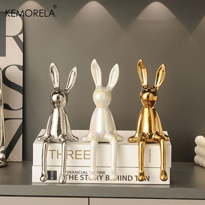 Figura de Conejo de Cerámica con Orejas Largas - Decoración de Lujo para Hogar en Estilo Clásico y Posmoderno