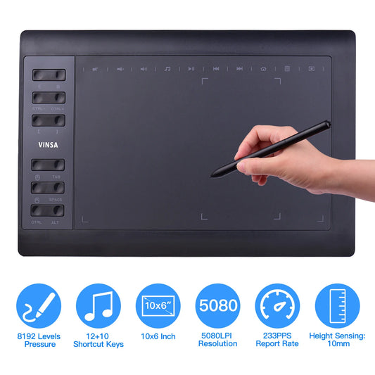 Tableta Gráfica Profesional de 10x6 Pulgadas - 12 Teclas de Acceso Rápido para Windows y Mac