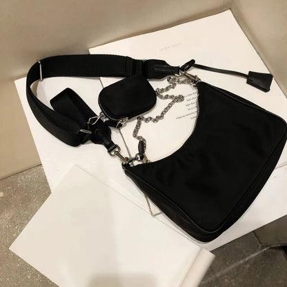 Bolso informal de nailon impermeable para mujer, bandolera pequeña con cadena negra, a la moda