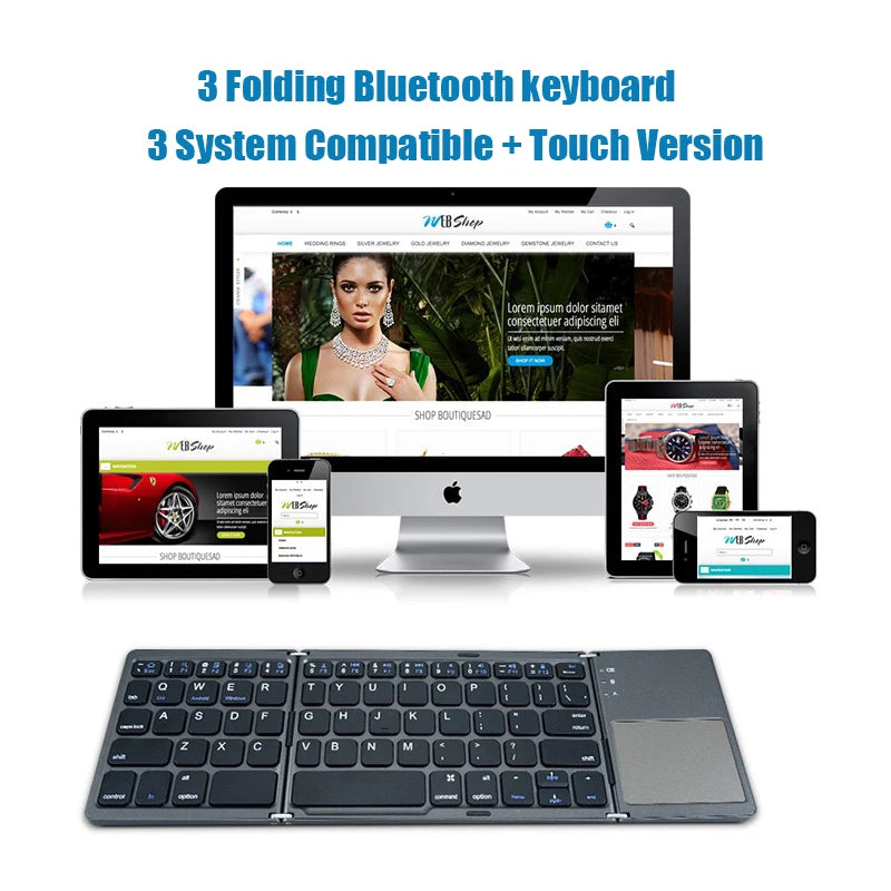 Teclado Inalámbrico Plegable con Bluetooth y Touchpad para Windows, Android, iOS - Teclado Mini de Botones Multifunción