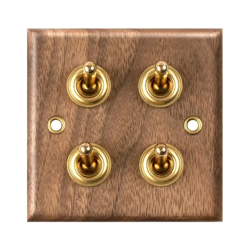 Interruptor de Palanca Retro de Madera de Nogal y Latón – Panel de 2 Vías, Personalidad Vintage para el Hogar