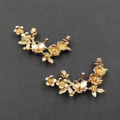 Conectores de rama de flor chapados en oro/plata KC para fabricación de joyas, aleación de metal, accesorios de bricolaje, 38x38mm, 10 piezas