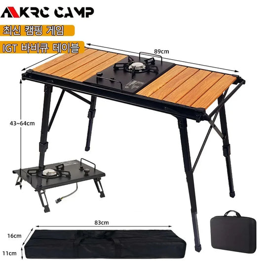 Mesa plegable KRC-MESA DE MADERA IGT, ligera y portátil para camping, barbacoa, picnic al aire libre y pesca, 2024