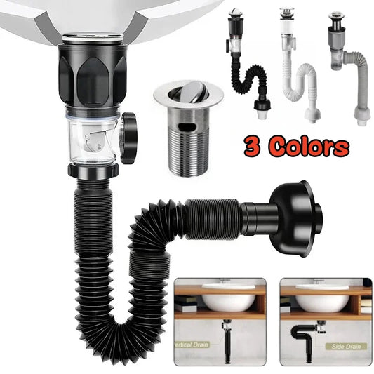 Juego de Drenaje Antiodor Flip Top para Fregadero de Cocina | Tubería Retráctil Flexible y Filtro Desodorante Antitaponamiento