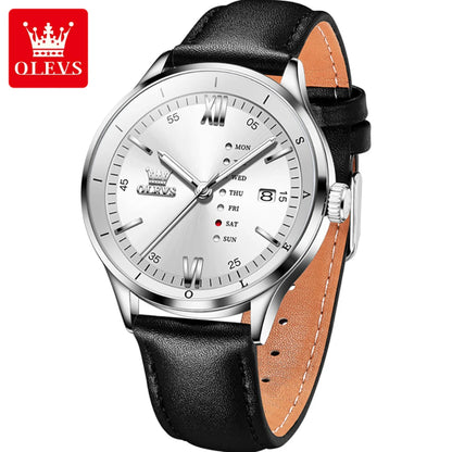 Reloj de Cuarzo con Correa de Cuero, Cronógrafo con Esfera Redonda y Calendario, Modelo 2931