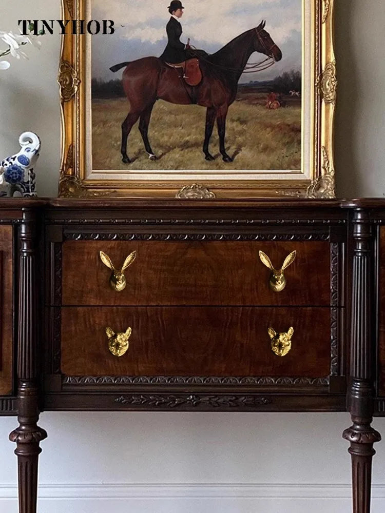 Tiradores de Muebles de Latón con Diseño Creativo de Animales y Plantas – Perillas Retro para Cajones y Armarios Pequeños, Manijas Doradas para Tocadores