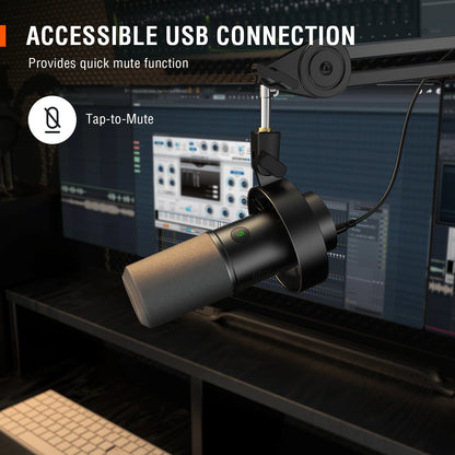 Micrófono Dinámico USB/XLR FIFINE K688 con Soporte Antivibración, Mute Táctil, Conector para Auriculares y Control de Volumen | Ideal para Grabación en PC o Tarjeta de Sonido