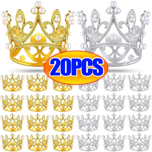 Mini Corona de Decoración para Pasteles - Tiara de Perlas para Cumpleaños y Bodas (20/1 Pcs)