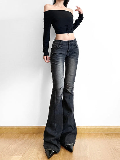 Rockmore-pantalones vaqueros Acampanados para mujer, ropa de calle de tiro bajo, estética y2k, Estilo Vintage, Grunge
