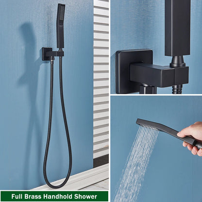 Grifo Termostático para Ducha Rozin de Latón Negro con Mezclador de Lluvia en el Techo de 40*80cm, Grifo Mezclador de Ducha Empotrado para Baño