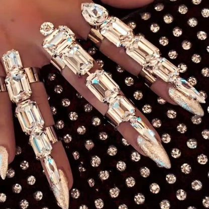 Anillos de puño ajustables de piedra cuadrada de cristal para mujer, joyería de boda, anillos de dedo abiertos geométricos de diamantes de imitación de lujo, INS, 5 piezas por juego