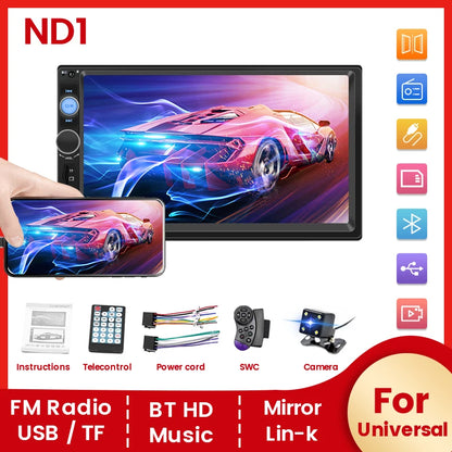 Reproductor Multimedia MP5 para Automóvil de 7 Pulgadas - Pantalla Táctil HD, Sistema Inteligente, Soporte para Cámara de Reversa y Conexión Mirror Link