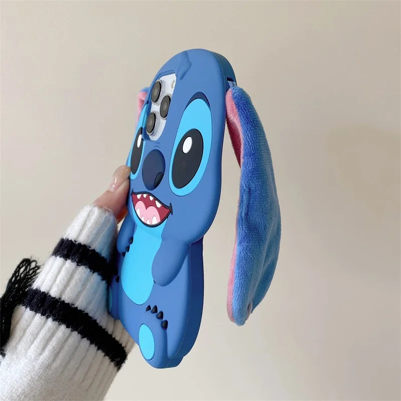 Funda de Silicona 3D de Cartoon Stitch para iPhone - Diseño Divertido con Orejas de Peluche