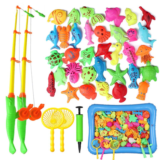 Juego de Pesca para Niños con Pescado Magnético y Caña Inflable - Juguetes de Agua Educativos para Niños, Regalo para Bebés y Niños de 3 a 5 Años