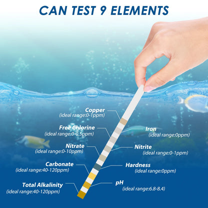 Kit de Tiras de Prueba para Acuario: 100 Piezas de Tiras de Prueba de Agua 7 en 1 para Tanques de Peces - Medidor de Calidad de Agua para Acuarios de Agua Dulce y Salada