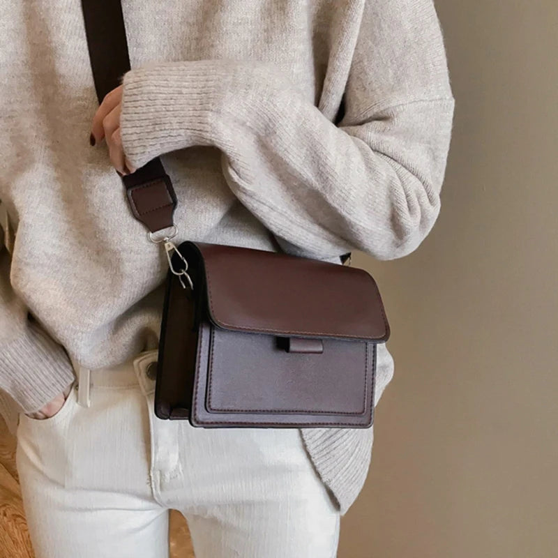 Bolso Cuadrado Pequeño para Mujer Retro Versátil con Correa Ancha de Hombro y Gran Capacidad