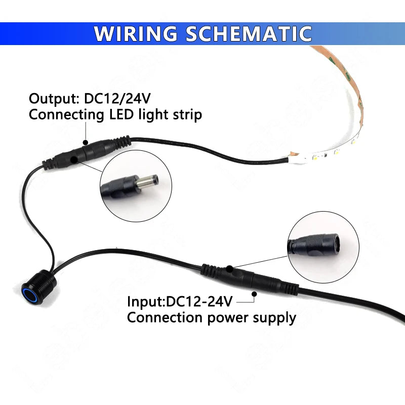 Controlador Dimmer Táctil LED 1CH, 72W/144W, 6A, 12V/24V DC, Conector 5.5*2.1mm, Carcasa Metálica, Interruptor Empotrado