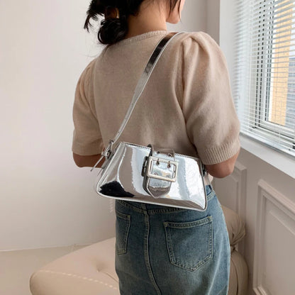 Fashion Women Handbag PU Leather Shoulder Bags Female Casual Solid Color Messenger Bag for Women Luxury Silver Underarm Bag
