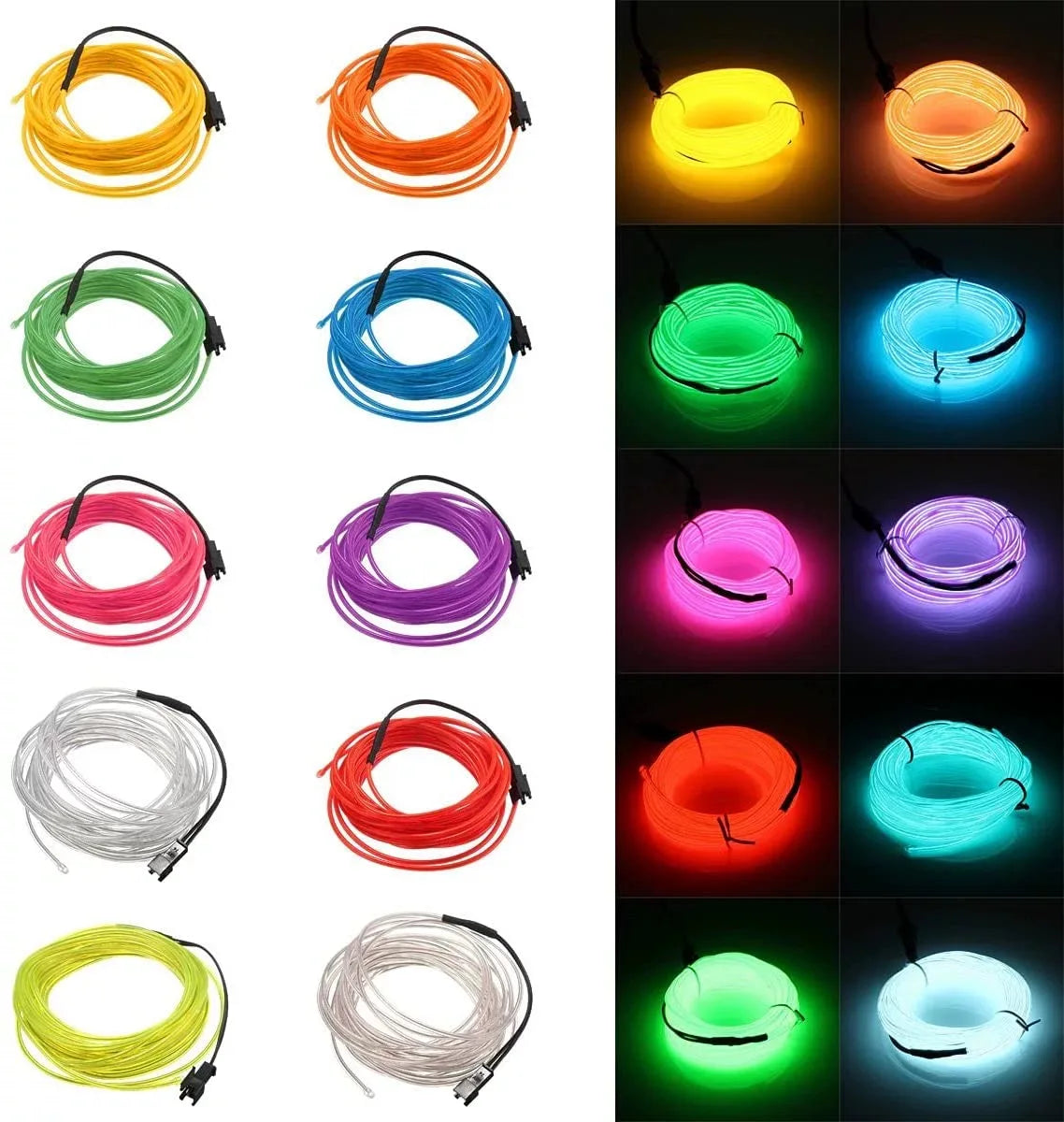 Cable LED Neon EL Glow de 10M/5M/3M/1M para Decoración Navideña y Fiesta, Accesorios DIY para Ropa y Luces de Coche