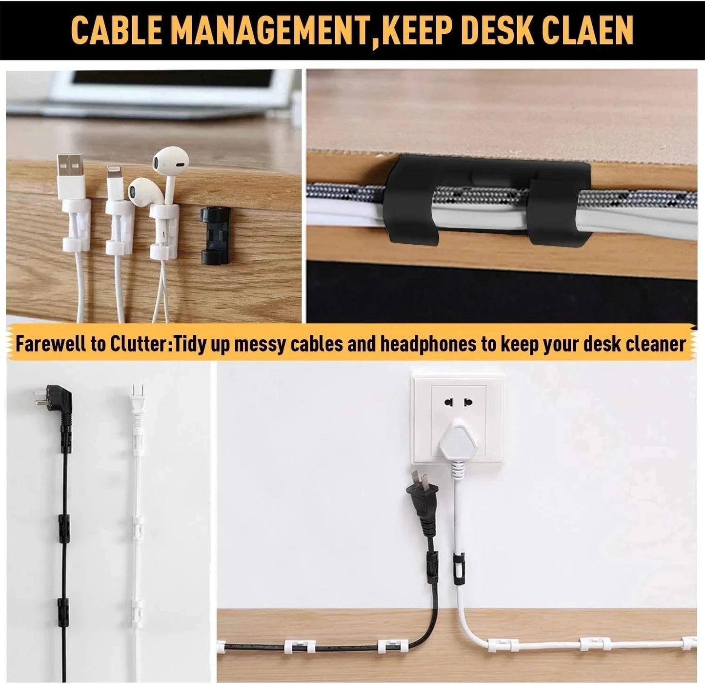 Clips Organizadores de Cable USB 20/5PCS - Soporte Adhesivo para Auriculares, Ratón y Gestión de Cables en Escritorio