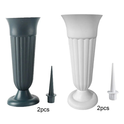 Jarrón Conmemorativo con Estaca y Base de Plástico para Exteriores - Decoración de Tumbas, Arreglo Floral, Paquete de 2