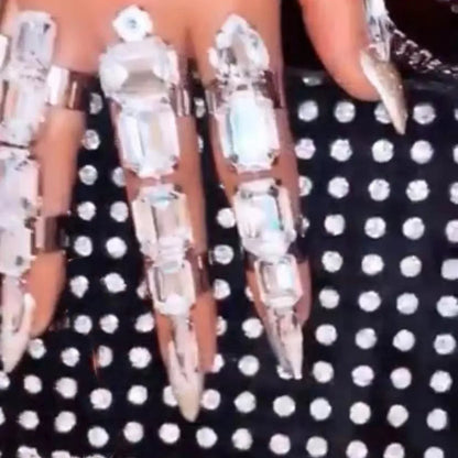 Anillos de puño ajustables de piedra cuadrada de cristal para mujer, joyería de boda, anillos de dedo abiertos geométricos de diamantes de imitación de lujo, INS, 5 piezas por juego