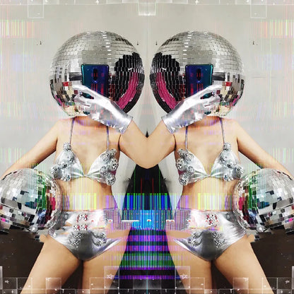 Casco de Bola de Discoteca de 40CM - Máscara Misteriosa y Accesorio de Cosplay con Visera Retráctil