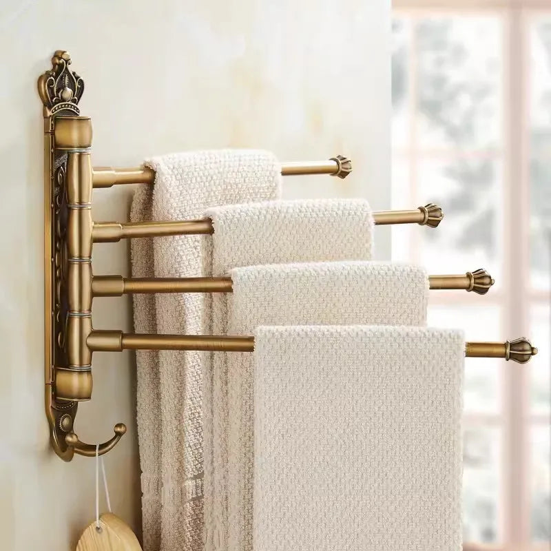 Colgador de Toallas Giratorio Tuqiu – Toallero de Baño Plegable Montado en la Pared con Diseño Tallado Antiguo