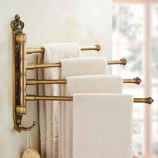 Colgador de Toallas Giratorio Tuqiu – Toallero de Baño Plegable Montado en la Pared con Diseño Tallado Antiguo