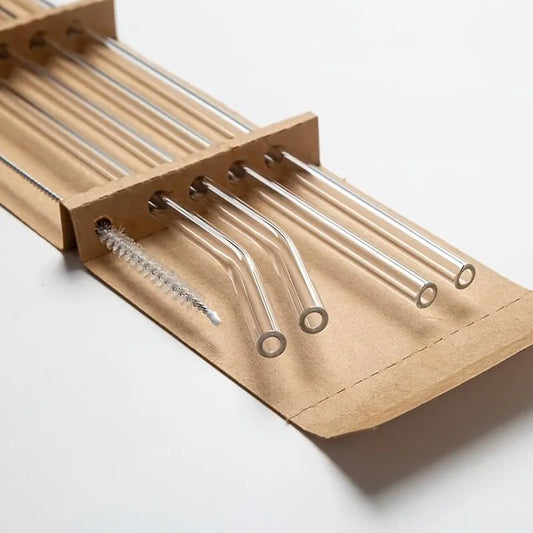 Juego de Pajitas de Vidrio Resistentes al Calor - 5 Pajitas Reutilizables con Cepillo de Limpieza, Perfectas para Batidos, Té y Jugo