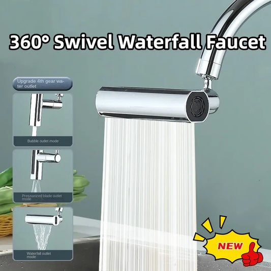 Adaptador de Grifo de Cocina con Cascada Presurizada - 4 Modos y Boquilla Giratoria 720° para Ahorro de Agua