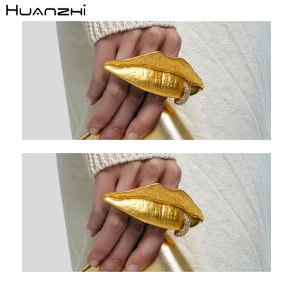 Anillo Abierto Doble Vintage - Joyería Punk con Textura de Labios Exagerada para Mujer y Niña