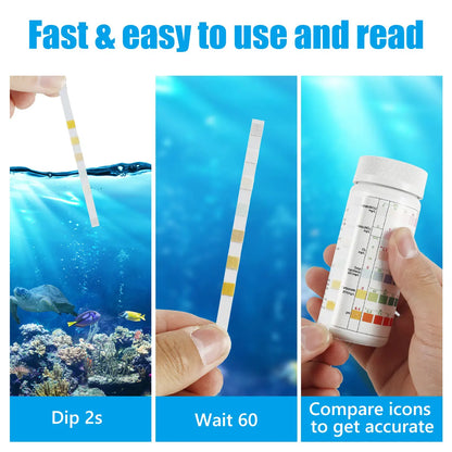 Kit de Tiras de Prueba para Acuario: 100 Piezas de Tiras de Prueba de Agua 7 en 1 para Tanques de Peces - Medidor de Calidad de Agua para Acuarios de Agua Dulce y Salada
