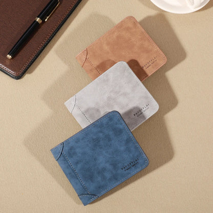 Vintage Matte Leather Men's Wallet - Coffee Tri-fold with Multi-Card Slots, Money Clip, and Eyelet Detail