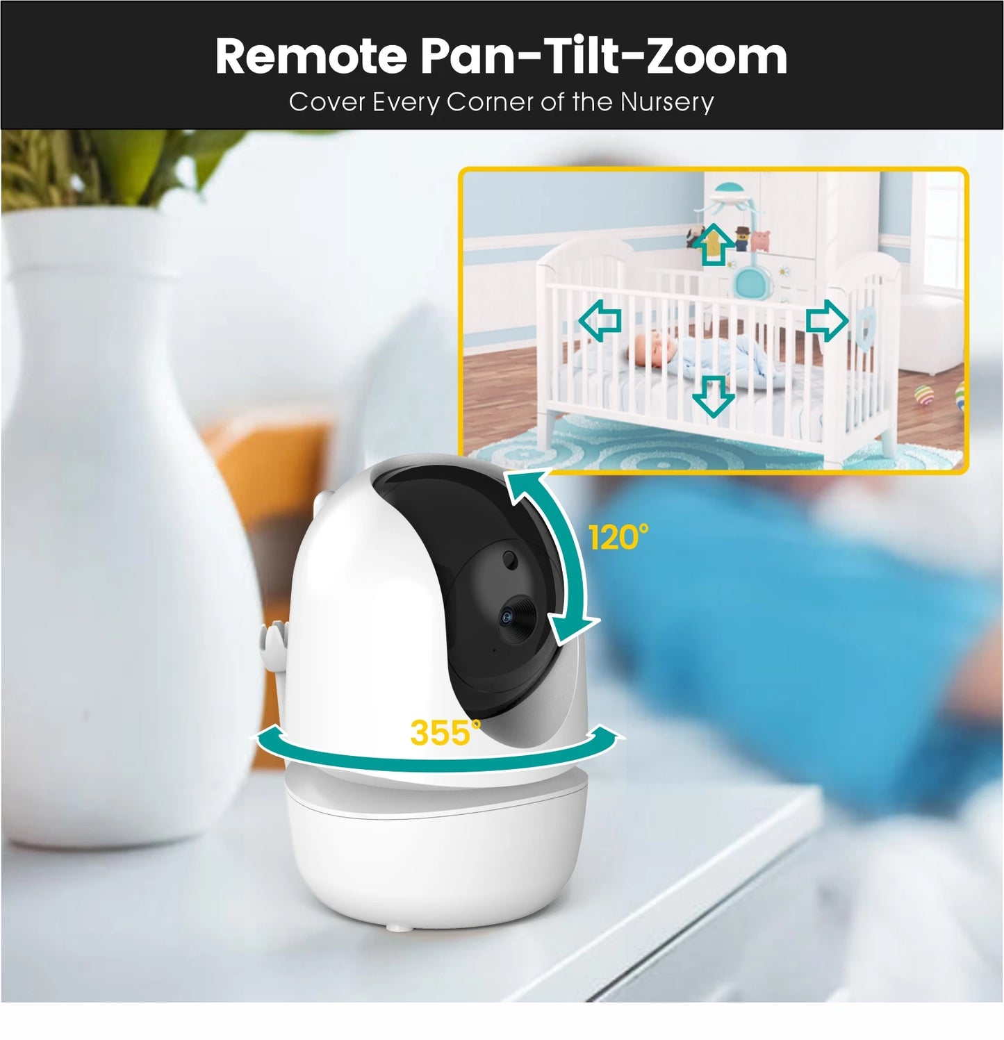 Monitor de Bebé Inalámbrico PTZ con Pantalla IPS de 4.3'' y Cámara de Intercomunicador con Visión Nocturna y Monitor de Temperatura