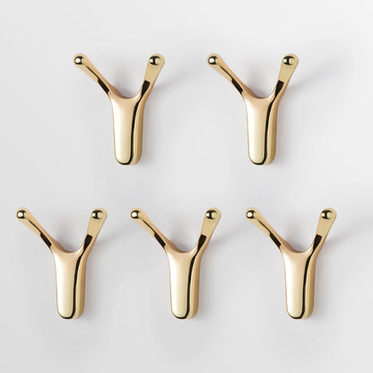 Ganchos de Pared Dorados en Forma de Y, Accesorios de Baño para Toallas, Abrigos y Llaves, Juego de 1/5 Piezas
