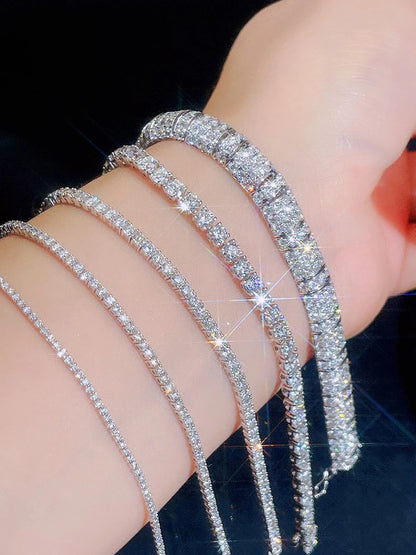 Pulsera de moissanita auténtica de 3/3, 5/4/5mm, de plata de ley S925 brillante, joyería de diamantes para fiesta de boda de lujo