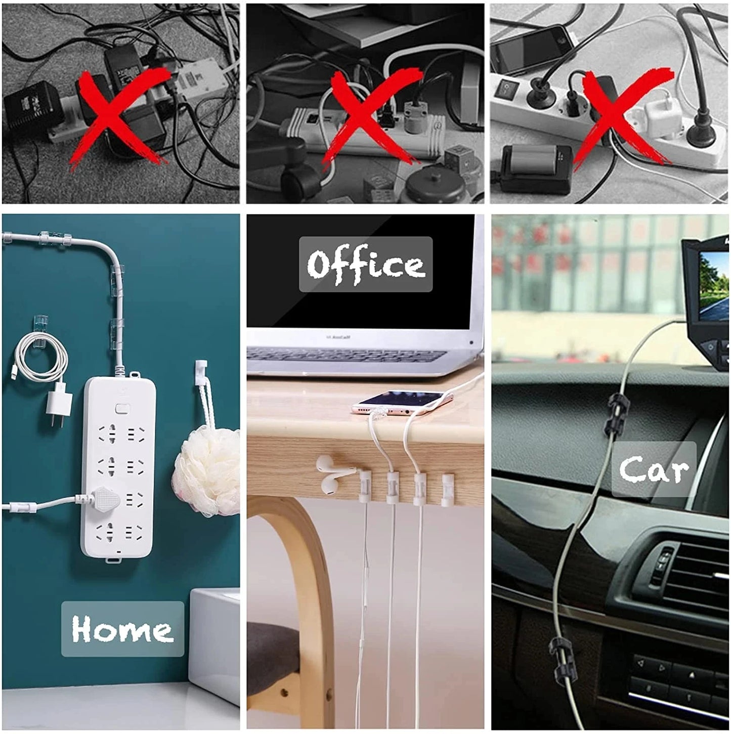 Clips Organizadores de Cable USB 20/5PCS - Soporte Adhesivo para Auriculares, Ratón y Gestión de Cables en Escritorio