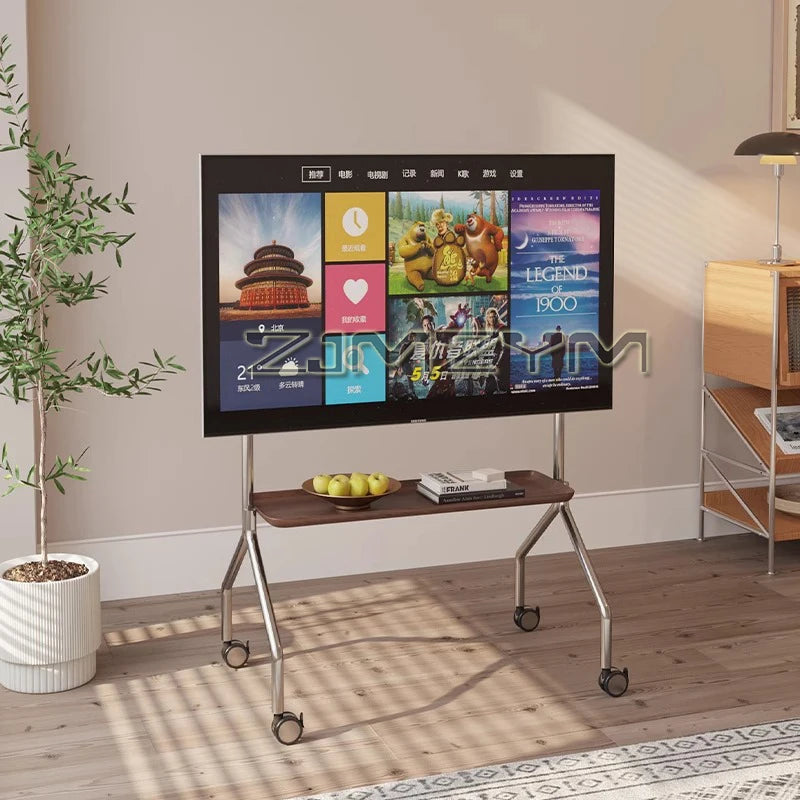 Soporte de suelo de TV de acero inoxidable para el hogar, sala de estar y dormitorio, extraíble, 40-80 pulgadas, con polea móvil de 360°