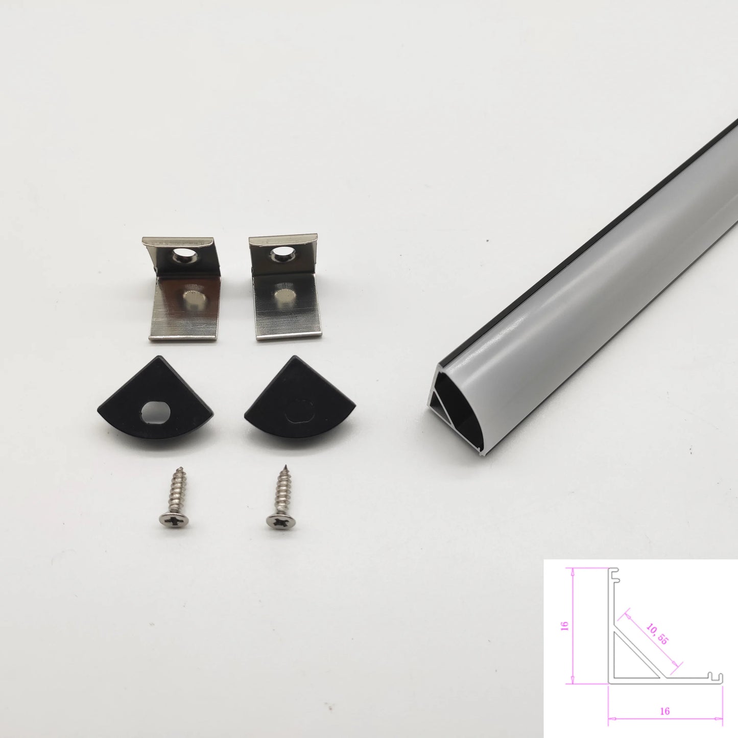 Perfil de Aluminio en Forma V/YW/U de 0.5m para Tira LED, Soporte de Canal, Cubierta DIY en Acabado Negro/Plata, Tiras de Canal de Cubierta Lechosa/Negra