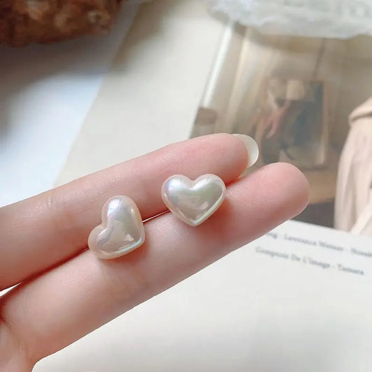 Pendientes de Tuerca de Corazón de Perla de Imitación Colorida - Joyería Elegante para Mujer